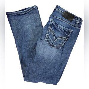 BKE Aiden Jeans Men's 33 x 32 Blue Denim Bootcut Straight Embroidered Western